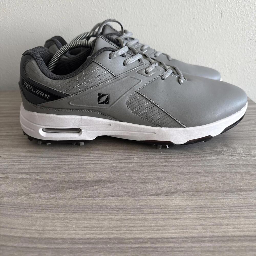 Fenlern Men’s Golf Shoes Sz 12W Grey White Spiked‎ Sneakers Outdoor Sports